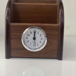 Wooden Pen Holder with Analog clock