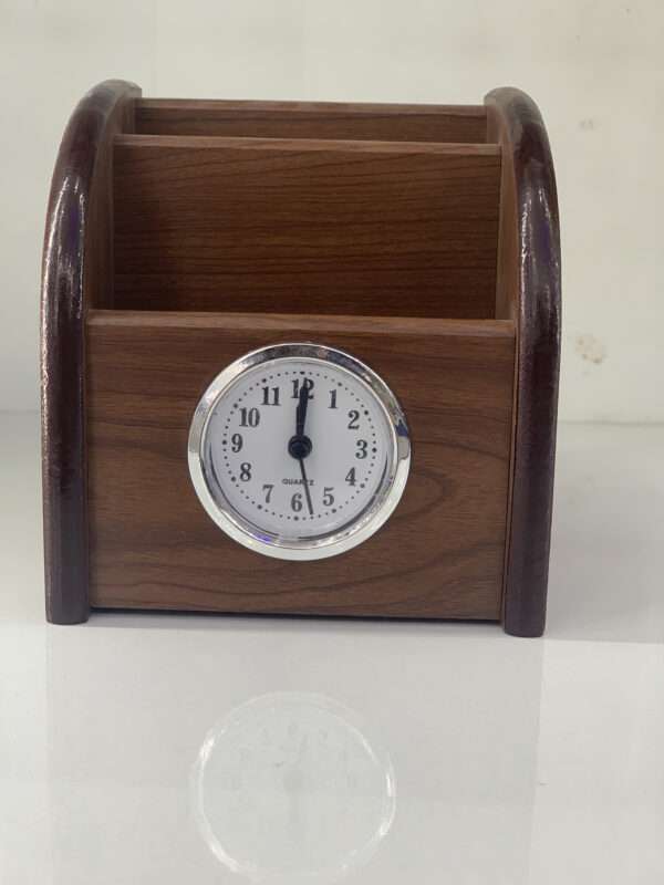 Wooden Pen Holder with Analog clock